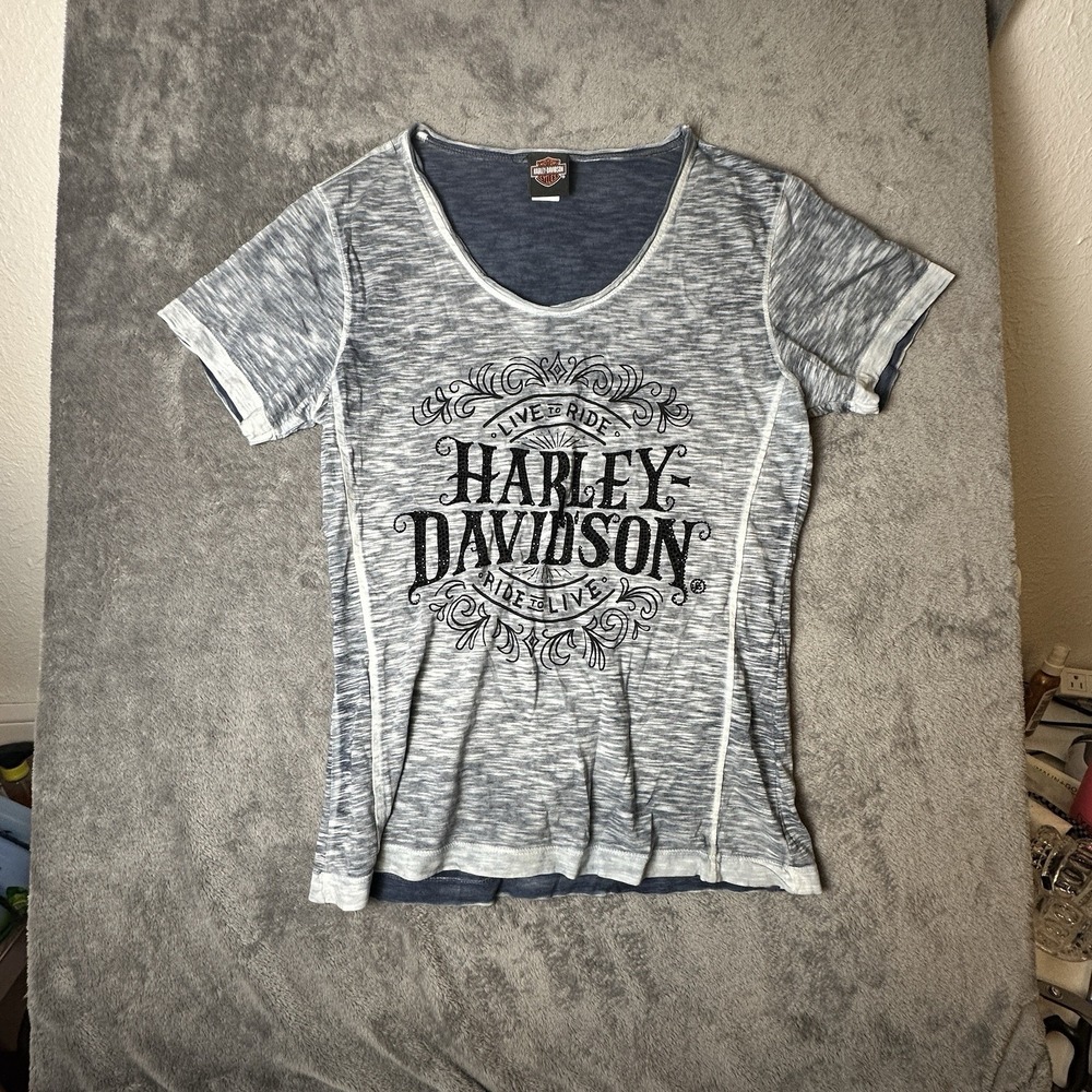 Women's Harley Davidson T Shirt Tee Gray 100% Cotton Badlands‎  SD Size Medium M